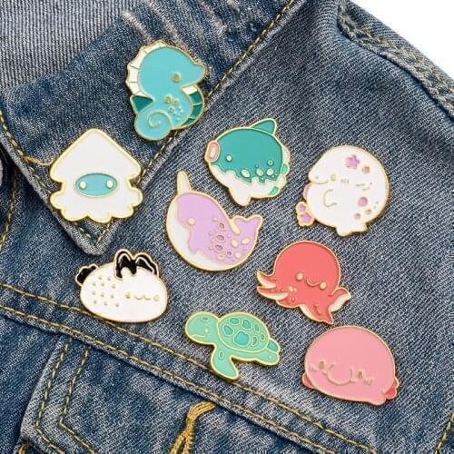 Cartoon Octopus Marine Animal Enamel Alloy Brooch Cute Seahorse Turtle Backpack Cowboy Badge Party Gift
