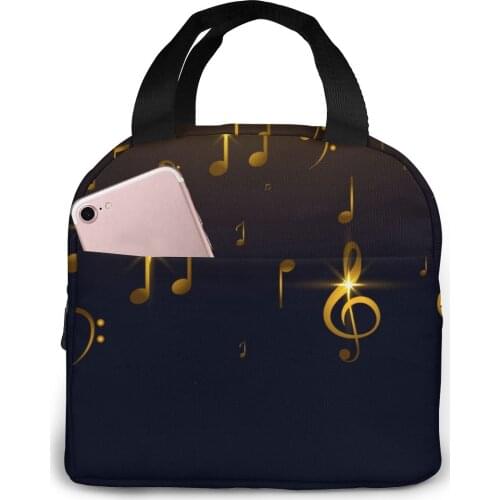 Music Sound Golden Notes Cooler Lunch Box Portable Insulated Lunch Bag Thermal Food Picnic Lunch Bags