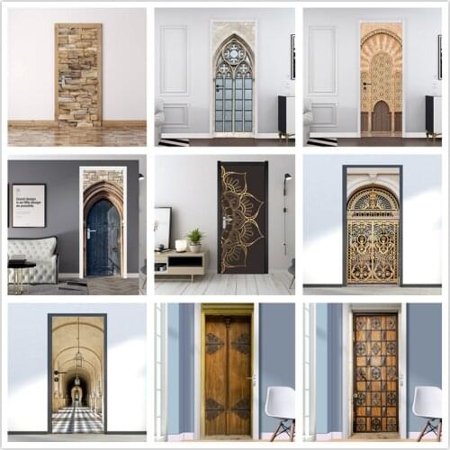 Retro Church 3D Wallpaper Door Sticker Home Design Door Decoration Poster Waterproof Self-Adhesive European Archway Mural Decals