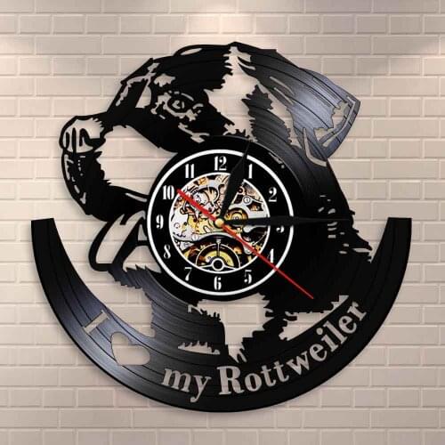 German Dog Breed Rottweiler Wall Clock Home Art Decor Wall Clock Vinyl RecordDog Pet Shop Gift