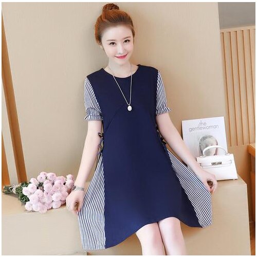 2021 New Maternity Dress Striped Patchwork Short Sleeve Dress Pregnant Women Summer Dress Fashion O-Neck Skinny Clothes
