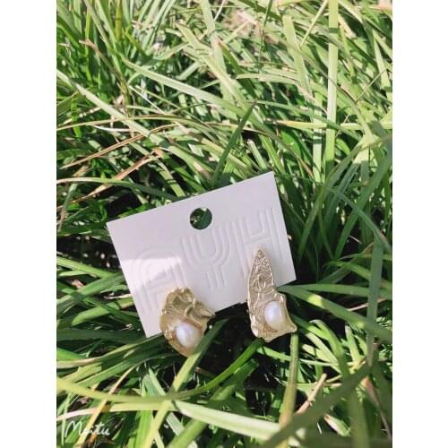 925 Silver Ear Needle Stud Earrings Minimalist Irregular Freshwater Shell Zircon Brass ANTIGold Korea Jewelry for Women HYACINTH