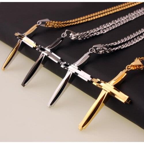 New Arrive 316L Stainless Steel Polished Jesus Cross Mens Womens Pendant Necklace Jewelry With Cuban Curb Link Chain 18-40