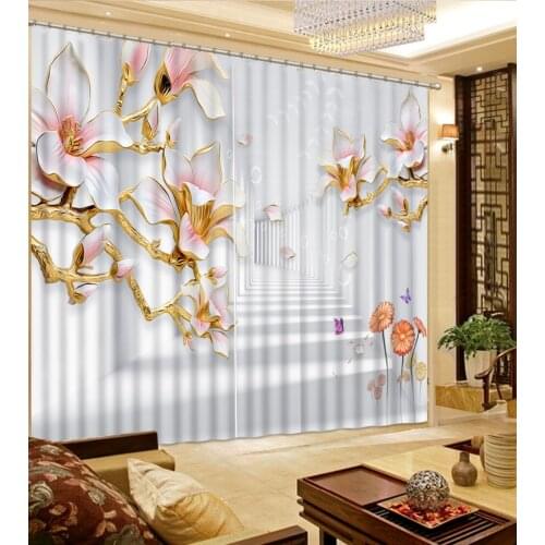 Relief curtains Customized size Luxury Blackout 3D Window Curtains For Living Room flower curtains Decoration curtains