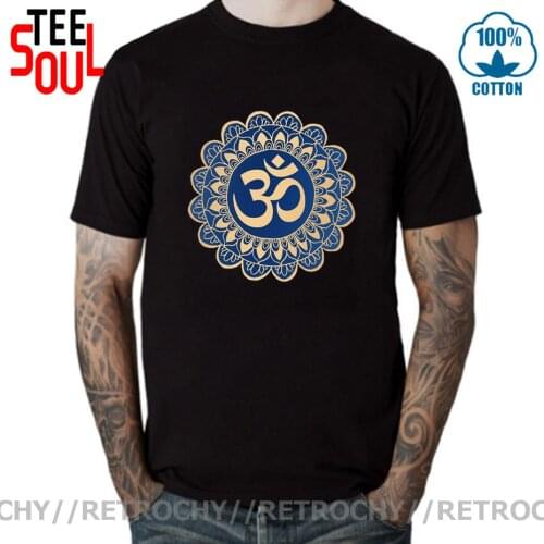 Retrochy Indian Blue and Gold Om Mandala Pattern T Shirt Mens Namaste Logo T-shirt Women Men Wholesale Custom Normal Tops & Tees