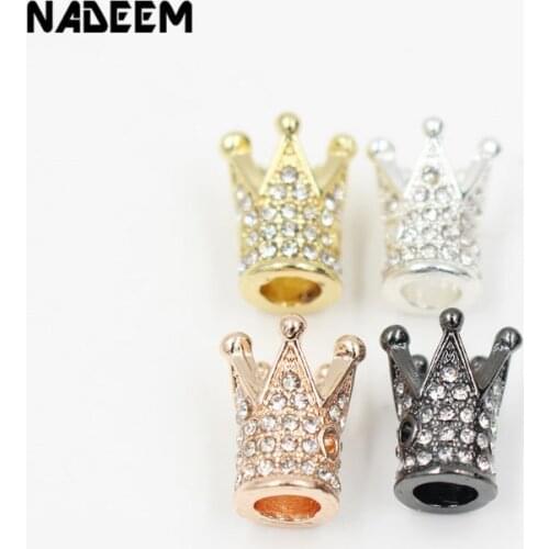 NADEEM Luxury Micro Pave CZ Crystal Crown Beads For Men Bracelet Making Jewelry Wholesale DIY Metal Charm Beads Jewelry Making