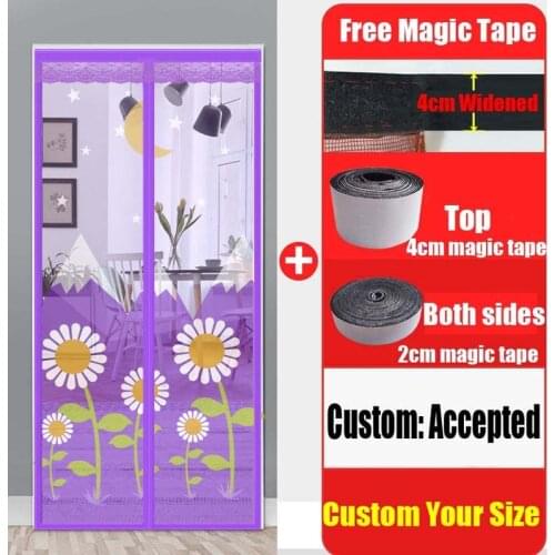 High Density Purple Morning Glory Embroidery Summer Anti-Mosquito Fly Bug Insect Net Home Bedroom Magnetic Automatic Close Mesh