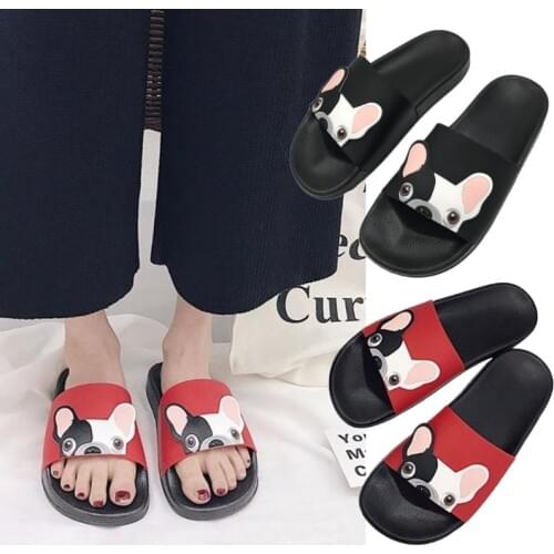 Fashion Women Cute Cartoon Dog Slide Beach Slippers Flat Shoes Prevent Slippery Slipper Casual Slippers Shoes Woman 2020