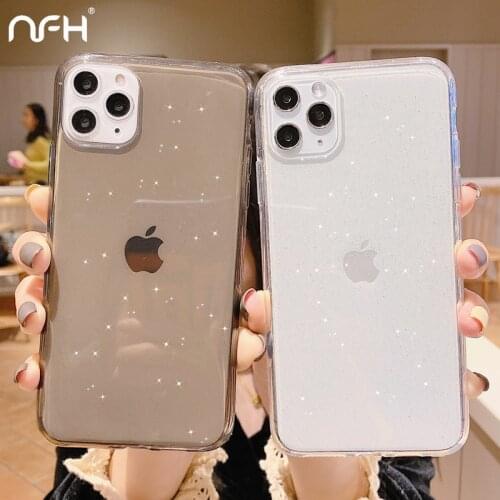 NFH Luxury Glitter Transparent Silicone Phone Case For iPhone 12 Pro XR XS 11 Pro Max Soft Protection Cover On 6S 7 8 Plus Shell