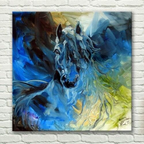 Modern Abstract Home Decor Art Crazy Blue Horse Oil Painting Handpainted Wall Art on Canvas Wall Stickers Animal Pictures