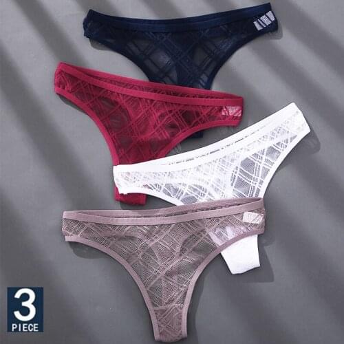 3PCS/Set Sexy Transparent Women Thongs G-string Lingerie Lace Panties Low-Waist Femme Girls Briefs Mesh Pantys underwear XXL