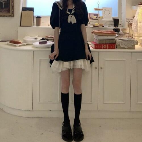 Party Dress College Style Female Summer Retro Reduce Age Waist Slim Student Skirt Mini Dress