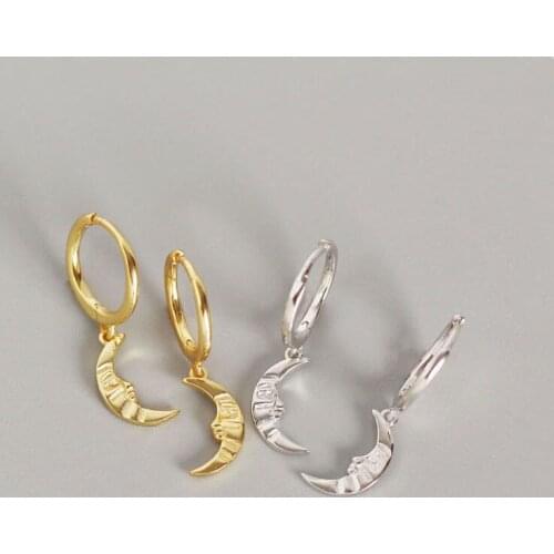 WTLTC 925 Sterling Sliver Moon Face Hoop Earrings for Women Drop Crescent Hoops Earrings Small Huggies Earrings Charm Hoops Tiny