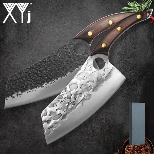 XYj Chopping Knife Stainless Steel 7.5'' INCH Cleaver Butcher Sharpening Stone System Gift Box Meat Fish Cooking Accessory