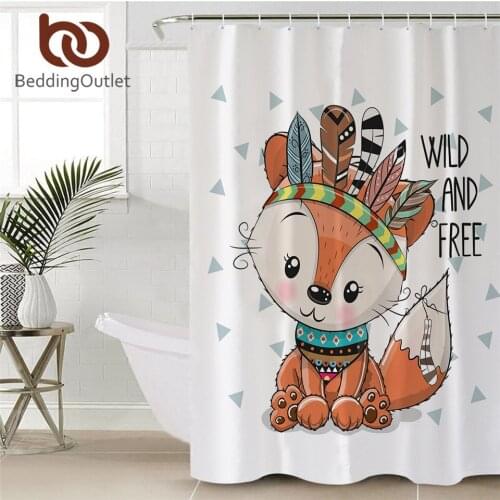 BeddingOutlet Cartoon Animal Bathroom Curtain Cute Lion Owl Pug tenda doccia Feather Aztec Shower Curtain Colorful Bath Curtain