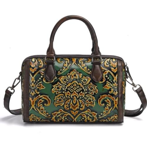 Retro style pillow shape women handbag genuine leather charming shoulder bag gorgeous flower pattern messenger bag