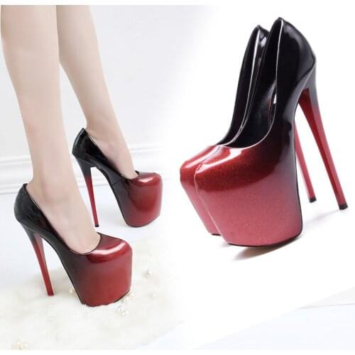 Women New Ultra-High Stiletto Heel Pump High Heels Platform Shoes Nightclub Womens Shoes Plus Size 34-50 19cm Red