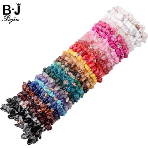 Irregular Natural Semi Precious Stone Bracelets For Women Rose Gold Rondelle Stretch Gravel Chips Beaded Bracelet Femme BC367