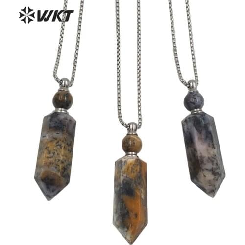 WT-N1270 Fashion Wholesale 5pcs Stone bottle Pendant Necklace Moss A-gated Point Perfume Bottle Necklace For Women