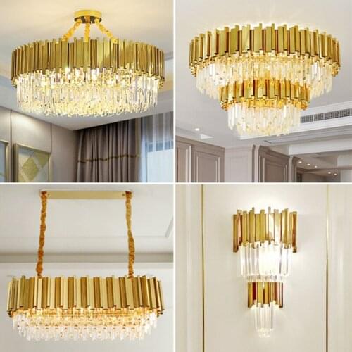 Postmodern Round Golden Stainless Steel LED Crystal Chandelier Lighting Lustre Suspension Luminaire Lampen For Dinning Room