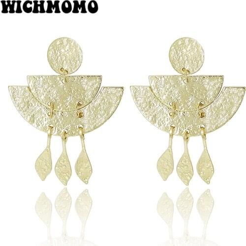 2019 New Trendy 60mm 1 Pair High Quality Zinc Alloy Gold Round Leaves Dangle Earrings for Girls Party Gifts Accessories
