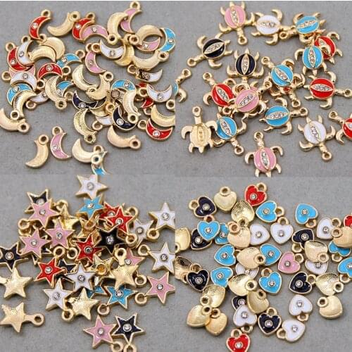 10pcs Zinc Alloy Enamel Charms Mini Sweet Heart Star moon eye palm tortoise Charms For DIY Necklaces Bracelets Jewelry Accessori