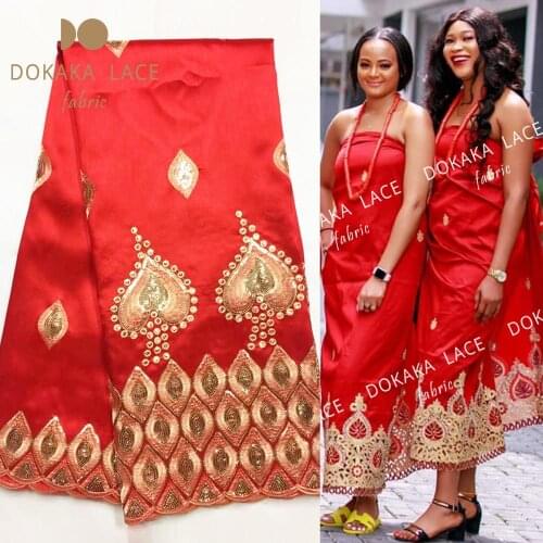 2020 High Quality African George Lace Fabrics In Red Color Gold Sequined Embroidered George Lace For Traditional Wedding Fabrics
