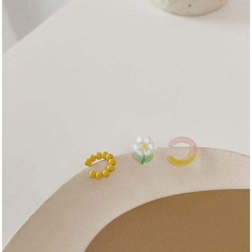 3Pcs/Set New Spring Summer Candy Color Small Flower Resin Beaded Ear Cuff Stackable Ear Clip for Women Jewelry Gifts