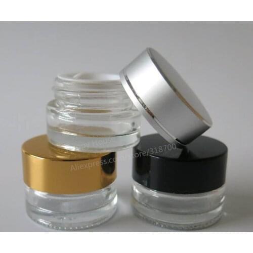 300pcs/lot DIY 5G Empty Small glass cream container pot 5ml glass cream jar with gold silver black cap 5g glass cosmetic case