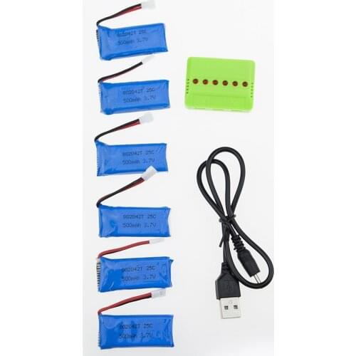 6Pcs 3.7V 500mAh Lipo Battery and 6 in 1 Balance USB charger for Hubsan X4 H107 H107L H107C H107P H107D RC Quadcopter