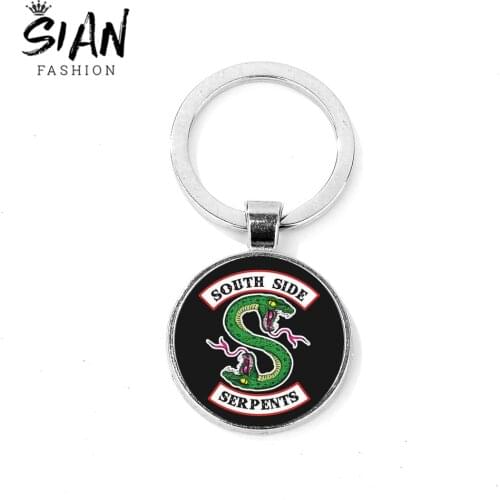 SIAN Brand Riverdale South Side Serpents Keychain Creative Pattern Glass Gem Key Ring Car Keychains Handicrafts Fashion Llaveros