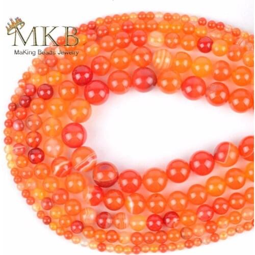Wholesale Natural Round Orange Stripe Agates Stone Beads 4 6 8 10 12mm Diy Beads For Jewelry Making Bracelet Necklace Jewellery