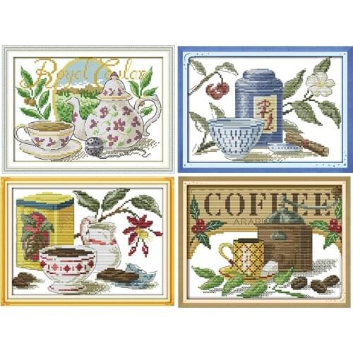 Drinking Tea Series DIY Chinese Needlework Crafts 11CT14CT Printed Patterns Cross Stitch Kits Counted Embroidery Sets Decoration