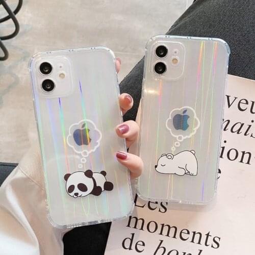 Laser Glitter Cartoon Bear Phone Case for iPhone 11 12 Pro Max 7 8 Plus Xs Xr X Sequins Clear Soft Tpu Silicon Back Cover Case
