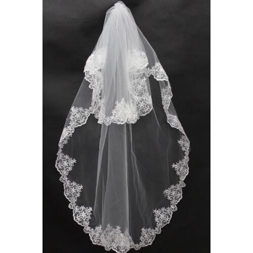 Elegant Elbow Length Tulle Wedding Bridal Veil One Layer Applique Lace Wedding Veils Cheap formal
