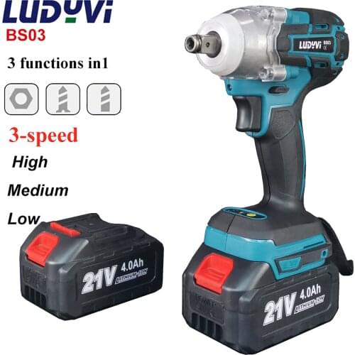 21V Brushless Electric Impact Wrench 3-Speed 1/2 Inch Socket Wrench Li-ion Battery Rechargeable Hand Drill Power Tools