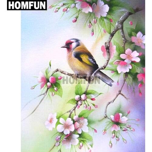 HOMFUN Diy 5d Diamond Painting "Bird & Flower" Cross Stitch Square Round Diamond Embroidery Handwork Rhinestone Art A01863