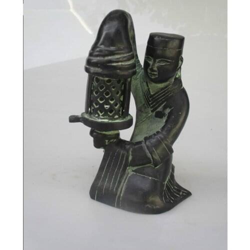 Collectible metal Decorated Chinese Old Bronze Carved Palace Maid Candle Stick/Candle Statue
