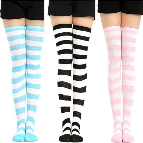 Fashion Cute Women Girls Kawaii Lolita Cotton Long Striped Thigh High Stocking Anime Cosplay Over Knee Socks