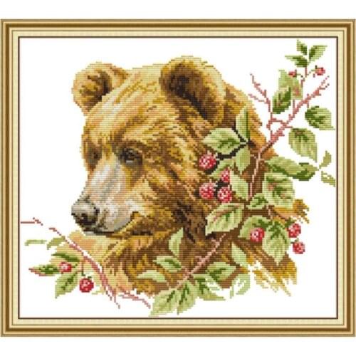 Joy Sunday Brown Bear 2 Cross Stitch Kits Sale 14ct 11ct DIY Handmade Embroidery Kits Counted Printed on Canvas Needlework Sets