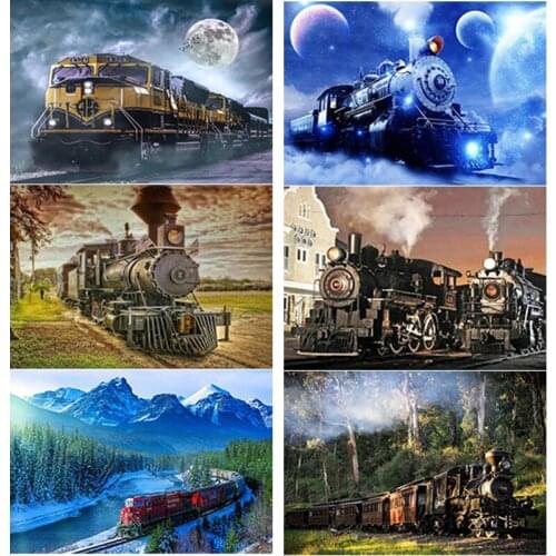 New 5D DIY Diamond Painting Train Diamond Embroidery Landscape Cross Stitch Full Square Round Drill Home Decor Manual Art Gift