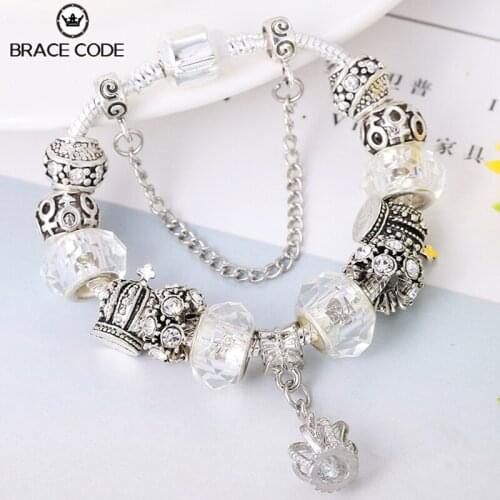 BRACE Crown Noble Charm Bracelet & Bangle Beads Fine Bracelet with Crystal CODE Original for Women Snake Chain Trendy Animal