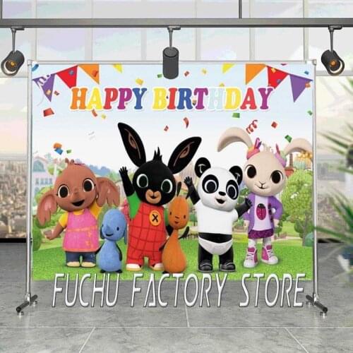Panda Rabbit Donkey Hanging Flag Cartoon Background Child Birthday Party Decoration Photography Studio Photo Digital Backdrop
