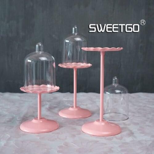 SWEETGO Mini cup cupcake stand with PC dome cover pink cake tools for wedding table decoration bakeware Kitchen,Dining & bar
