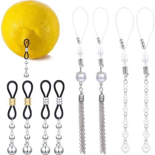 Adjustable Fake Nipple Piercing Non Piercing Nipple Rings Pendant Dangles White pearl tassel nipple clamps body jewelry sets