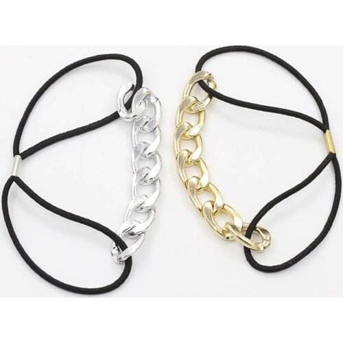 Golden Silver Metal Chain Elastic Hair Bands Ponytail Holders Headwear Hair Accessories for Women