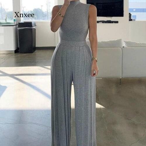 Grey Rompers for Womens Loose High Waist Jumpsuits Sleeveless Wide Leg Pants Fashion Evening Party Dinner Wear Elegant Bodycon