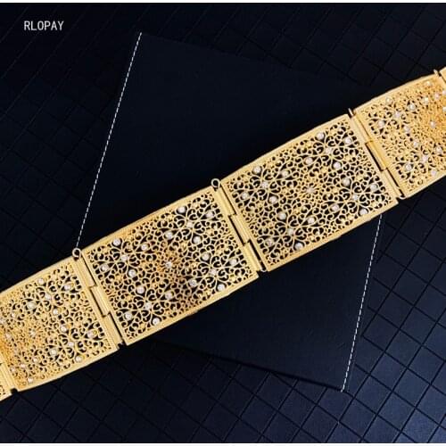 Wide Rose Gold Wedding Belts Moroccan Fashion Bridal Belts with Crystals Hollow Out Rhinestone Belts Bridal Belt Sash