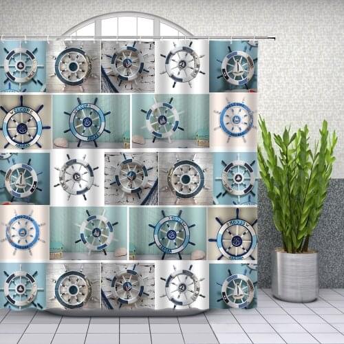 Rudder Shower Curtains Blue sky White cloud Beach shell Bathroom Decor Home Bath Polyester Fabric Curtain Set Cheap