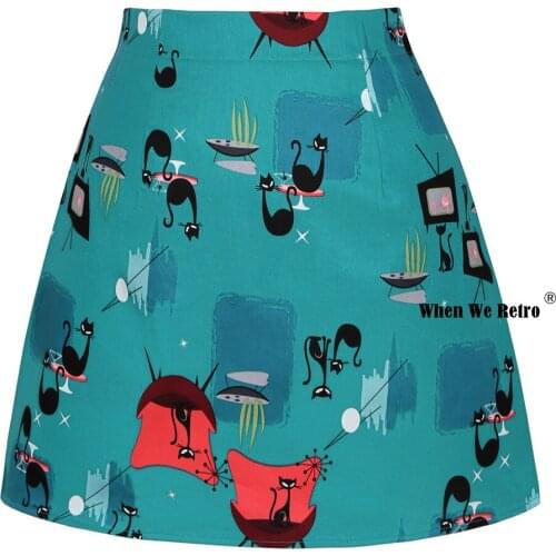 Y2K Women Animal Cats Print Cotton Sexy Party Skirt SS0008 Blue Green Vintage Retro Punk Goth Mini Short Skirt